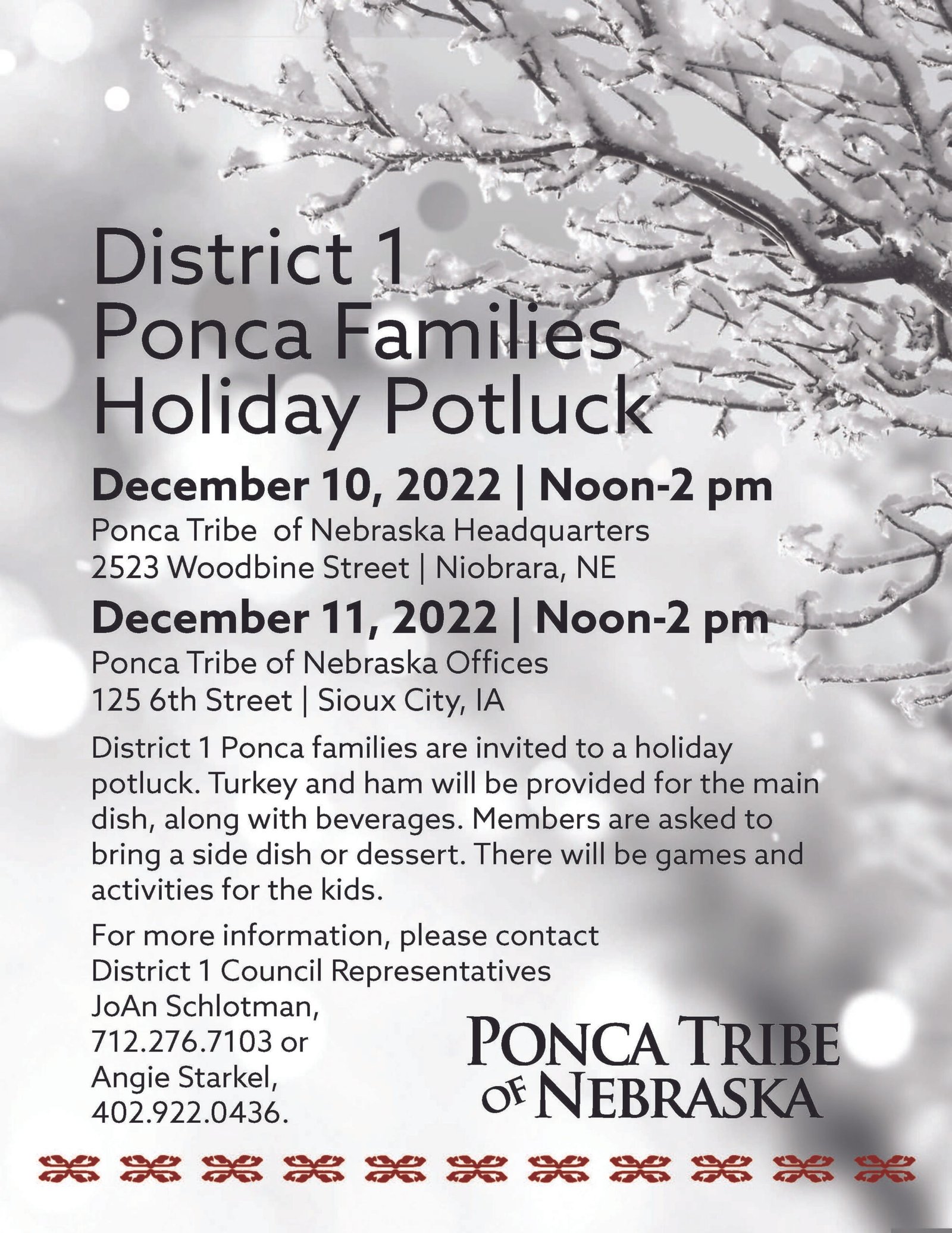 District 1 Ponca Families Holiday Potluck – Sioux City