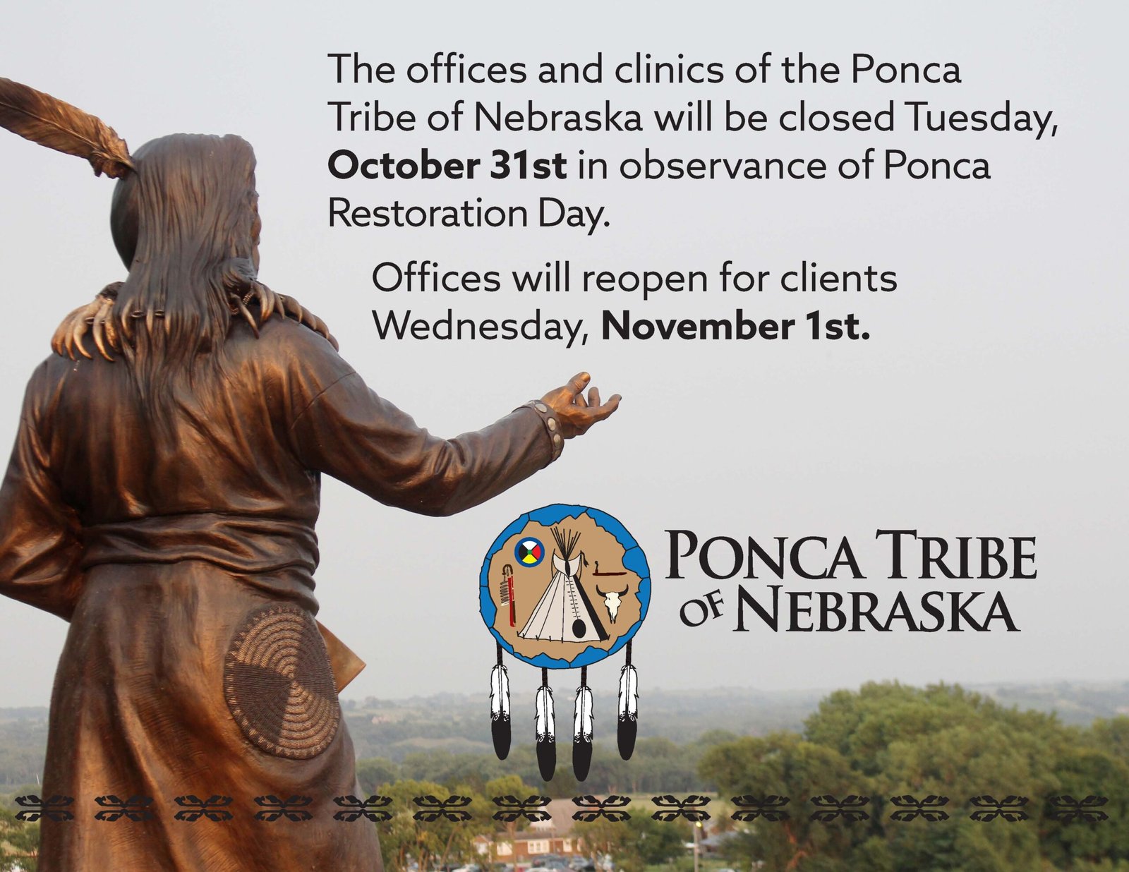 Offices Closed for Ponca Restoration Day