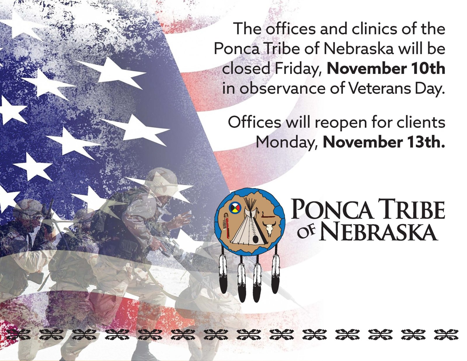 Ponca Tribe of Nebraska Offices Closed for Veterans Day
