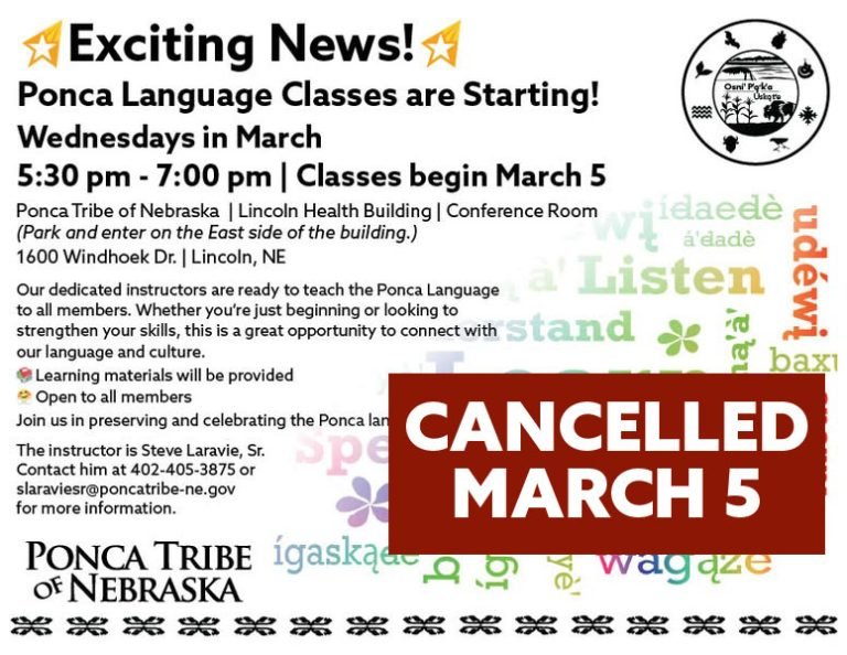 March 5th Ponca Language Class in Lincoln Cancelled