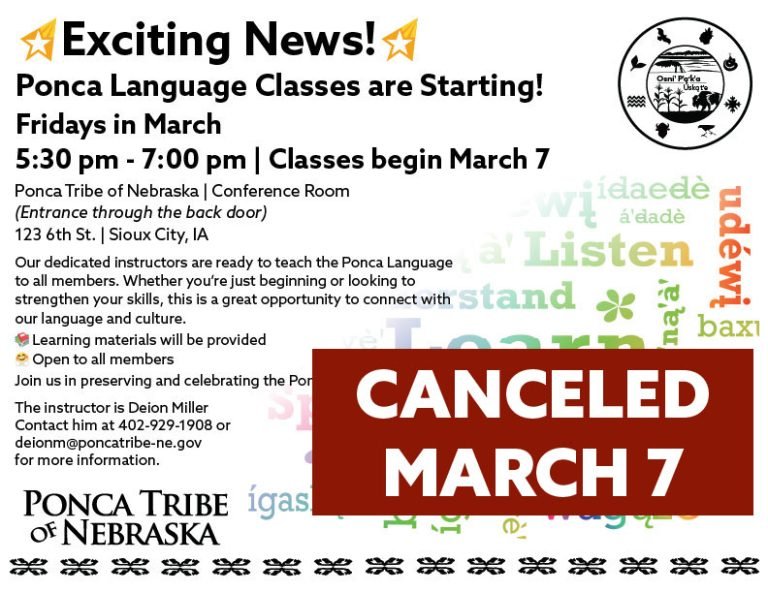 March 7th Ponca Language Class in Sioux City Canceled