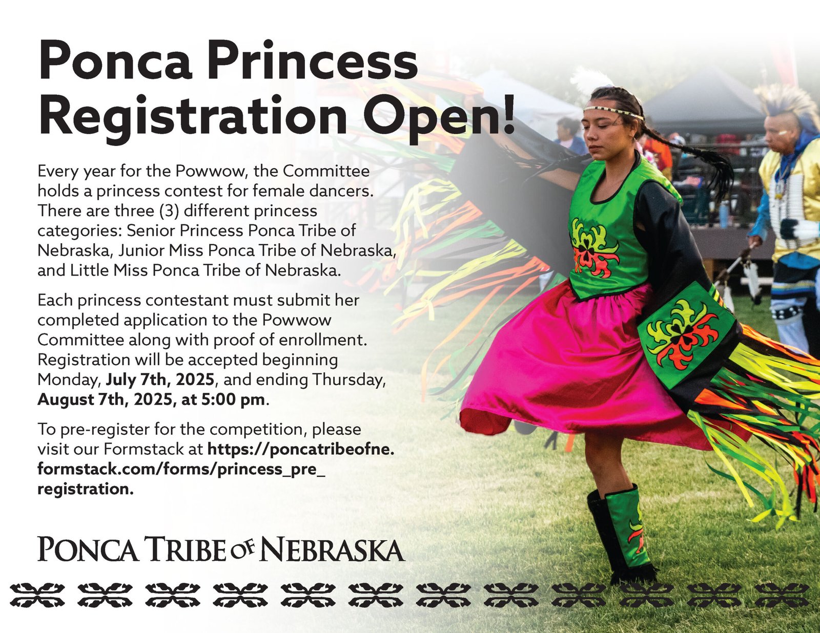 Ponca Princess registration is now open for the 31st annual Powwow!